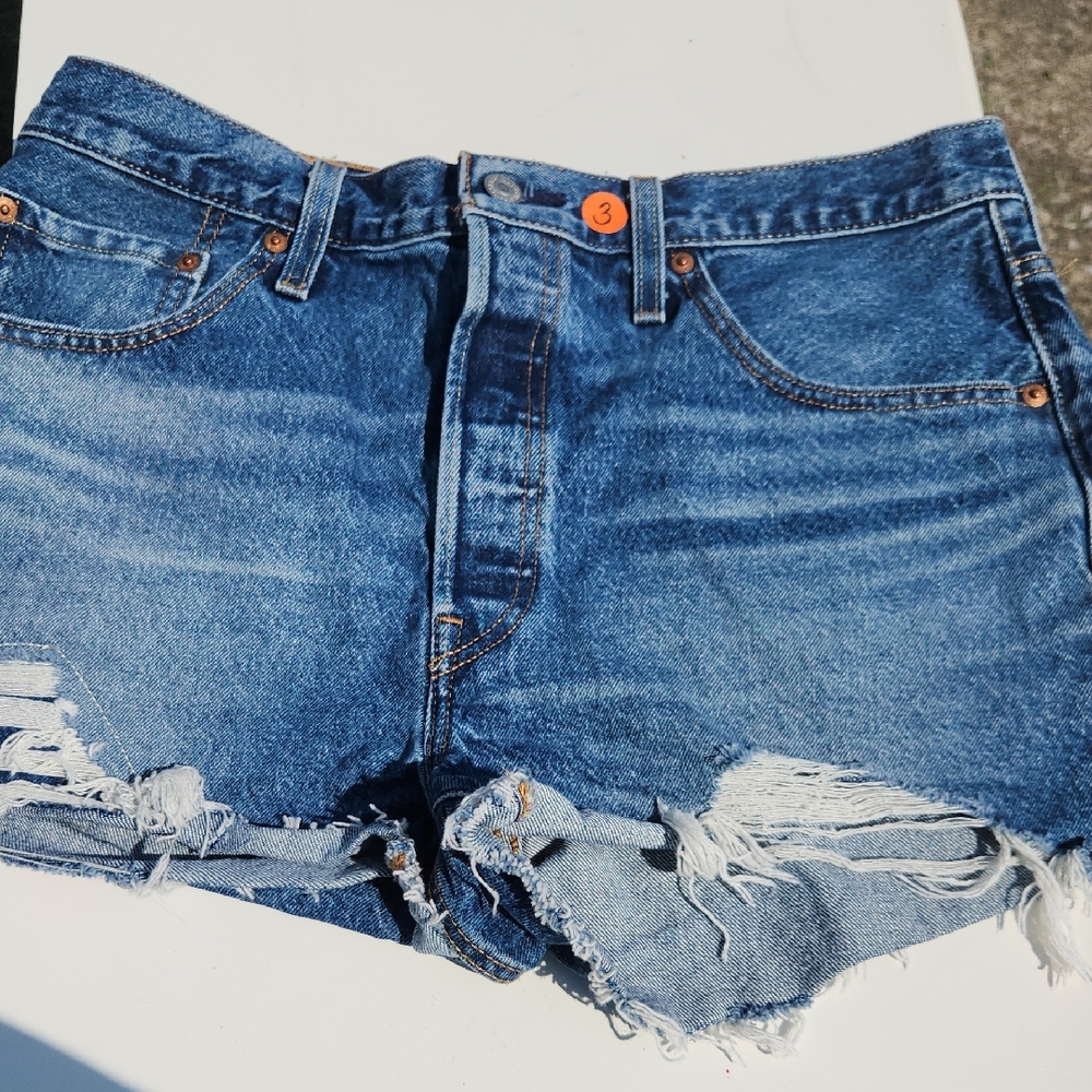 Levi's Blue Jean Shorts Distressed Frayed Hem